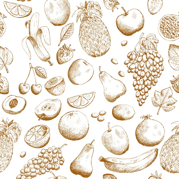 Hand drawn fruits seamless pattern