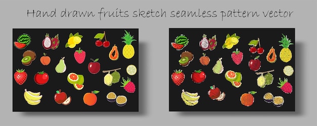 손으로 그린 과일 스케치 원활한 패턴 벡터