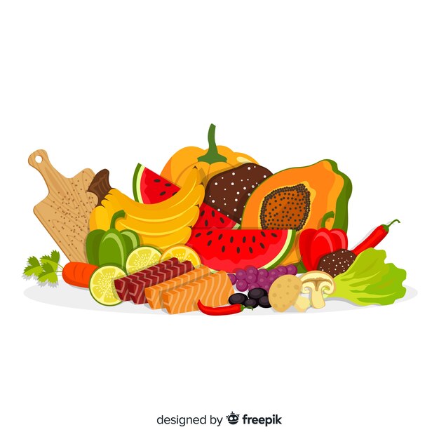 Hand drawn fruits and vegetables background