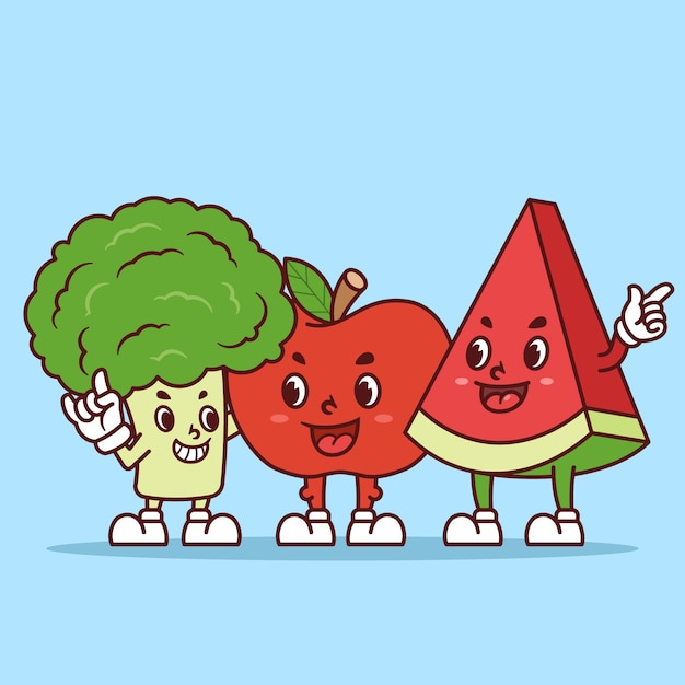 Free vector hand drawn fruits and vegetables cartoon illustration