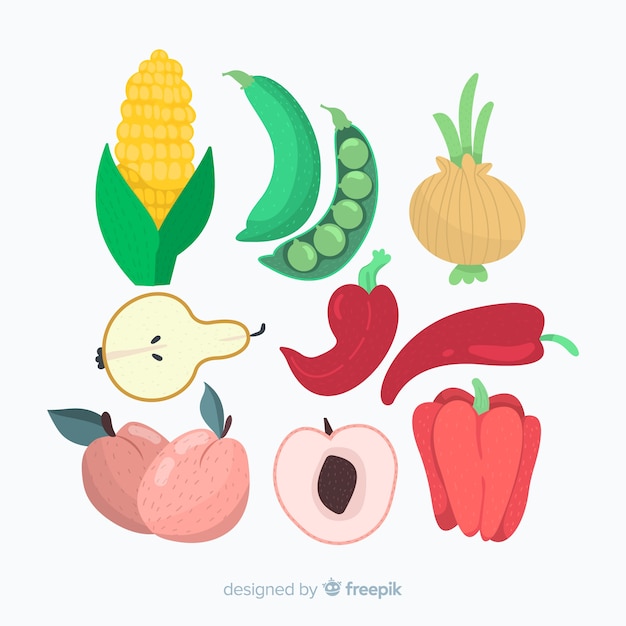 Free vector hand drawn fruits and vegetables collection