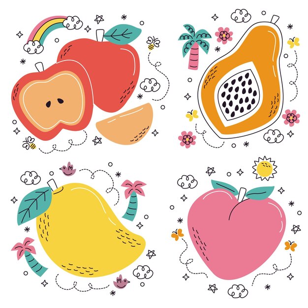 Free Vector hand drawn fruits and vegetables stickers