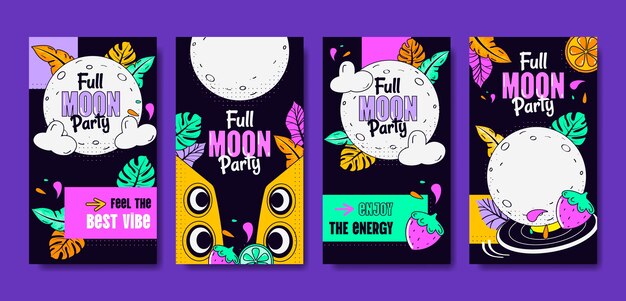 Hand drawn full moon party instagram stories