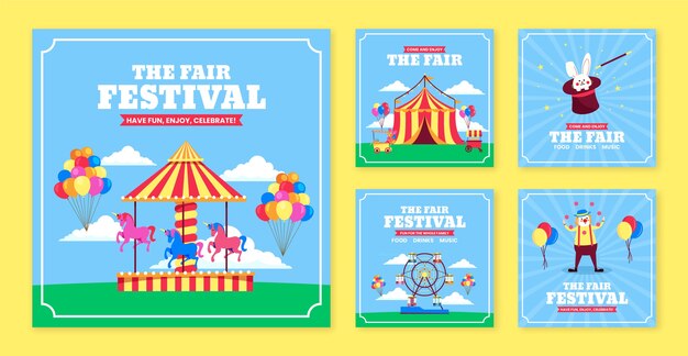 Hand drawn fun fair instagram posts template