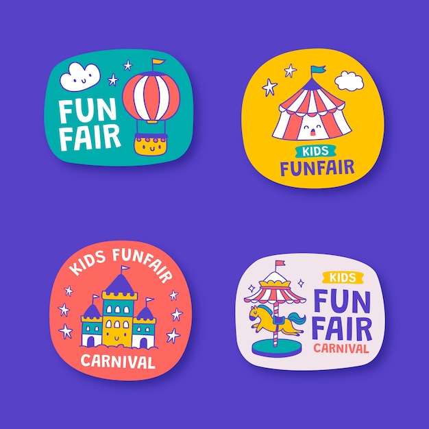 Free vector hand drawn funfair entertainment labels