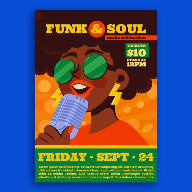 Hand drawn funk and soul music poster template