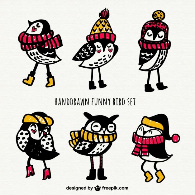 Free vector hand drawn funny birs set