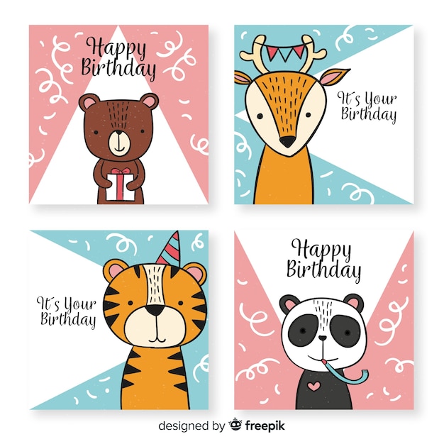 Free vector hand drawn funny birthday card collection