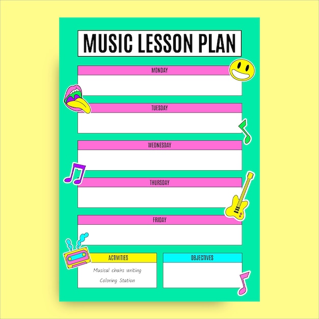 Free vector hand drawn funny cool music lesson plan