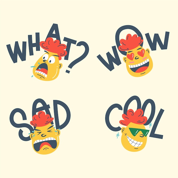 Free vector hand drawn funny faces sticker collection