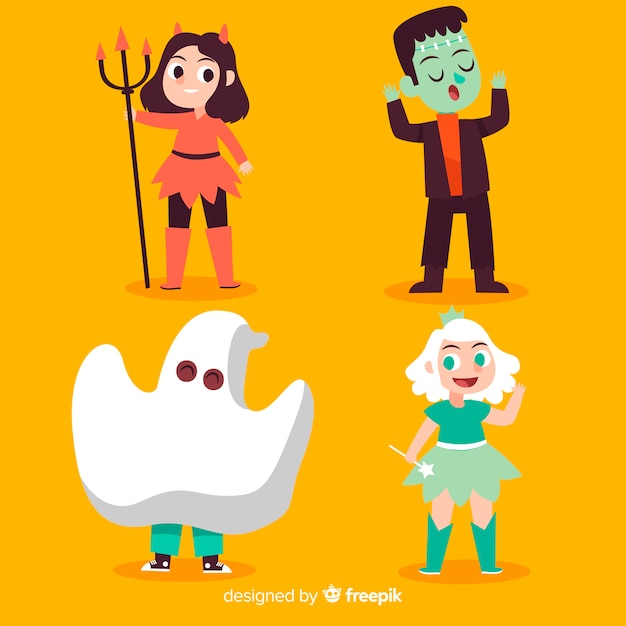 Hand drawn funny  halloween kid collection