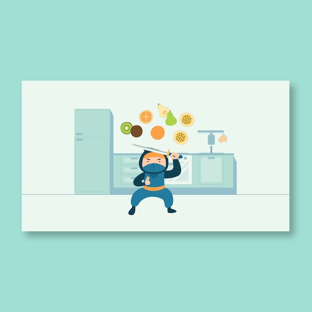 Free vector hand drawn funny ninja desktop wallpaper