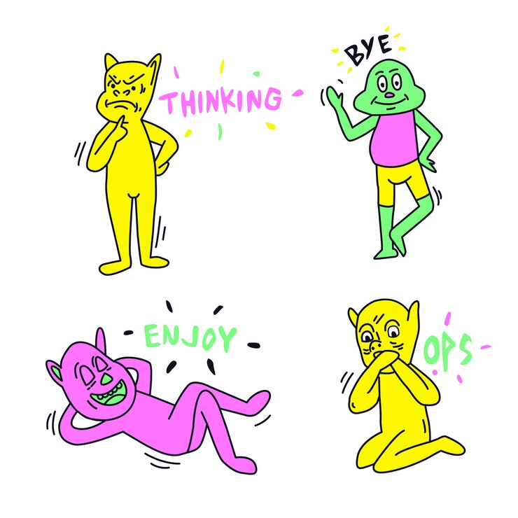 Free Vector hand drawn funny sticker collection with acid colours