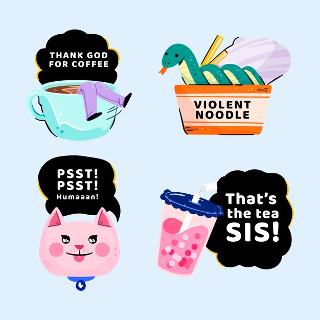 Hand drawn funny sticker collection with messages