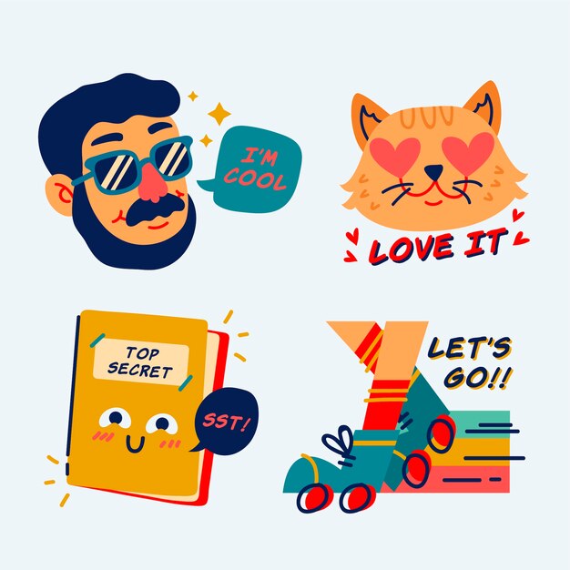 Hand-drawn funny sticker collection