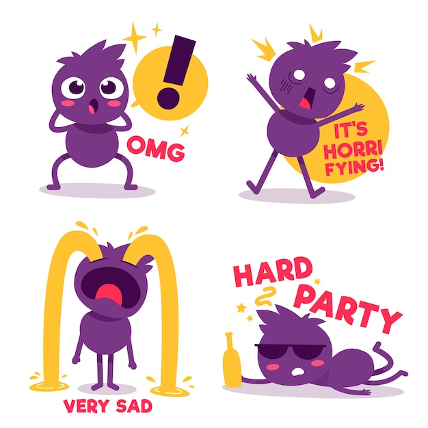 Hand-drawn funny sticker collection