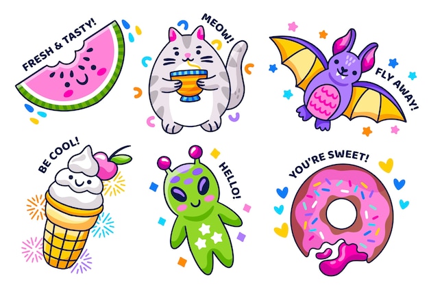 Free vector hand-drawn funny sticker collection