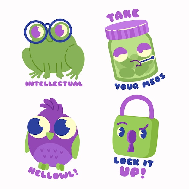 Hand drawn funny sticker pack