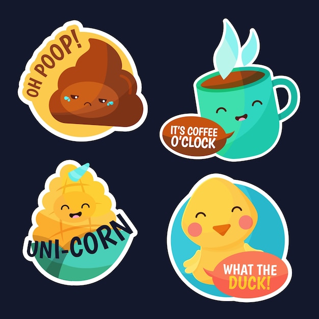 Hand-drawn funny sticker set