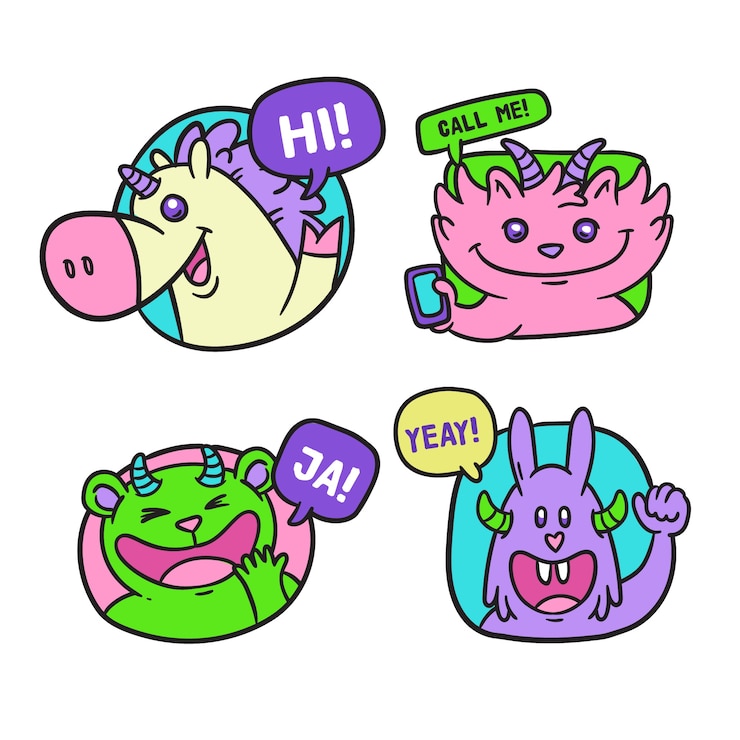 Free Vector hand drawn funny sticker set