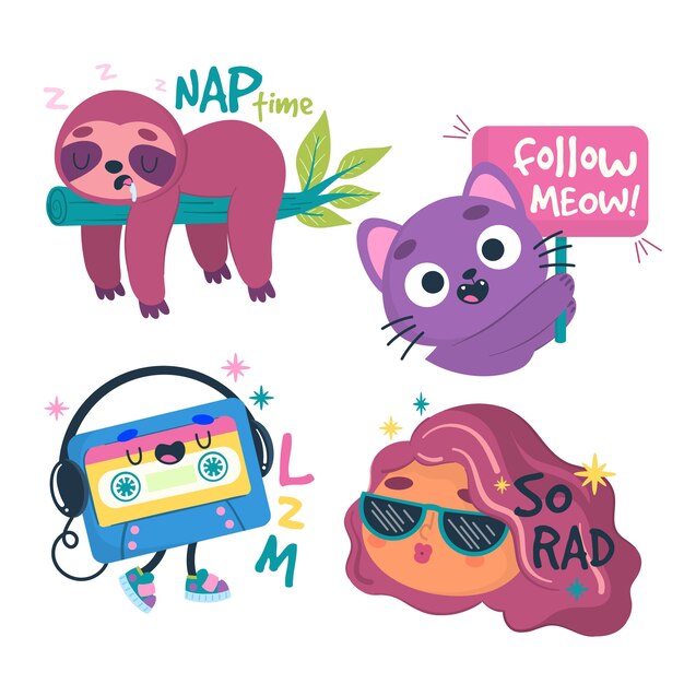 Hand-drawn funny sticker set