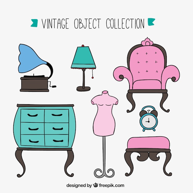 Hand drawn furniture collection in vintage style