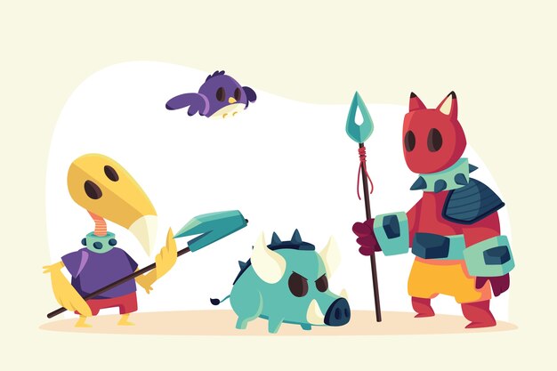 Hand drawn game characters illustration