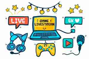 Free vector hand drawn game streamer concept elements