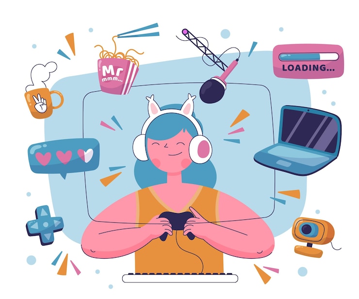 Free Vector hand drawn game streamer concept elements