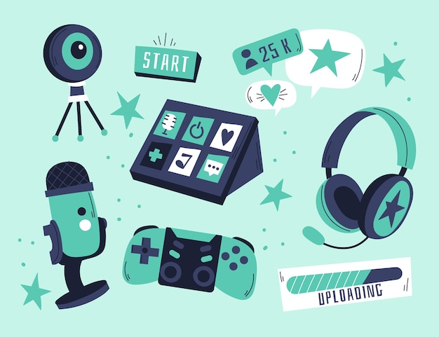 Free vector hand drawn game streamer elements collection