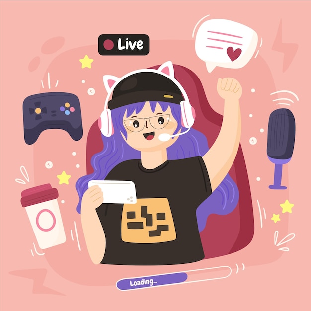 Free vector hand drawn game streamer elements collection