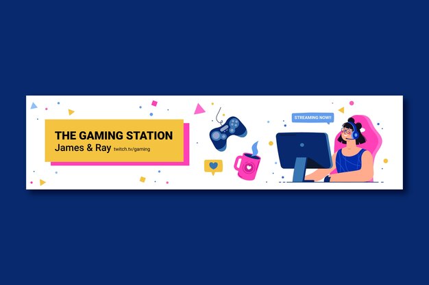 hand drawn gaming station twitch banner