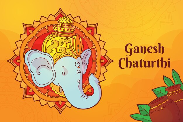 Hand drawn ganesh chaturthi background with elephant