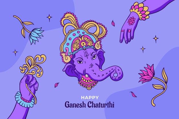 손으로 그려진된 ganesh chaturthi 배경