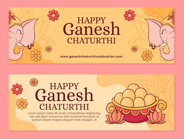 Free vector hand drawn ganesh chaturthi horizontal banners set