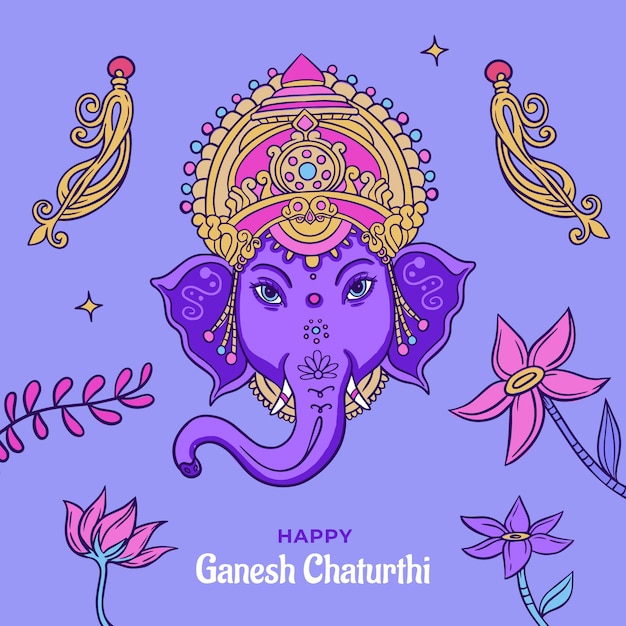 무료 벡터 손으로 그린 ganesh chaturthi 그림