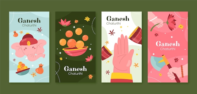 코끼리와 손으로 그린 ganesh chaturthi 인스타그램 스토리 컬렉션
