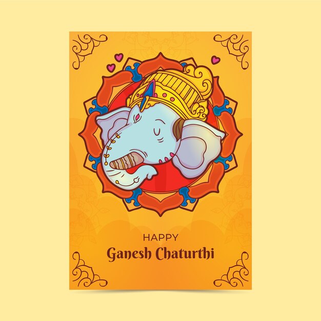Free Vector hand drawn ganesh chaturthi poster template with elephant