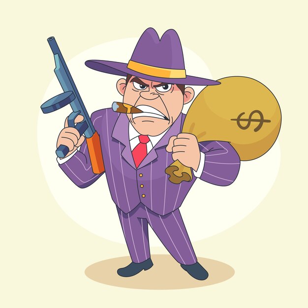 Ручная иллюстрация гангстерских мультфильмов.