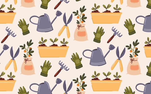 Hand drawn Garden elements pattern