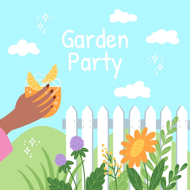 免费矢量手绘插图设计花园聚会