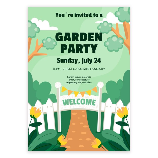 Hand drawn garden party invitation
