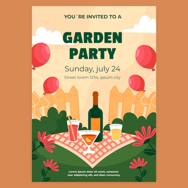 Invito a una festa in giardino disegnato a mano