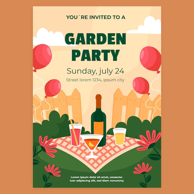Hand drawn garden party invitation
