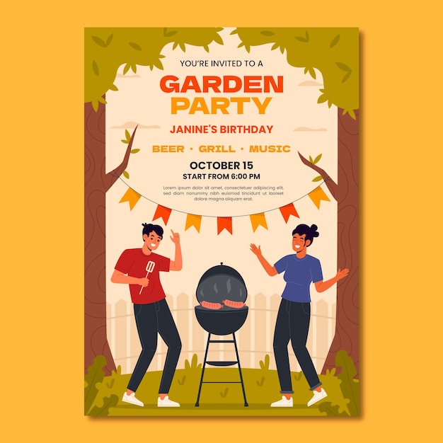 Hand drawn garden party poster template