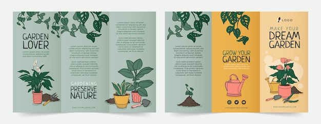 Бесплатное векторное изображение Ручной обращается шаблон брошюры по садоводству