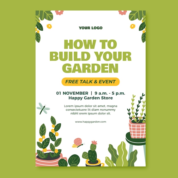 Free vector hand drawn gardening design template