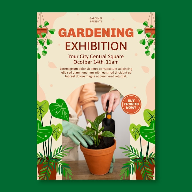 Бесплатное векторное изображение Нарисованный рукой плакат выставки садоводства