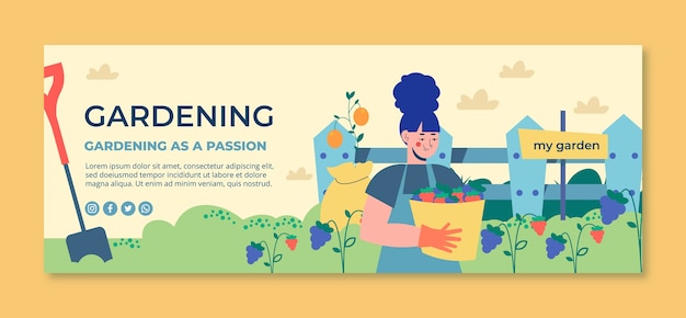 Free vector hand drawn gardening facebook cover template