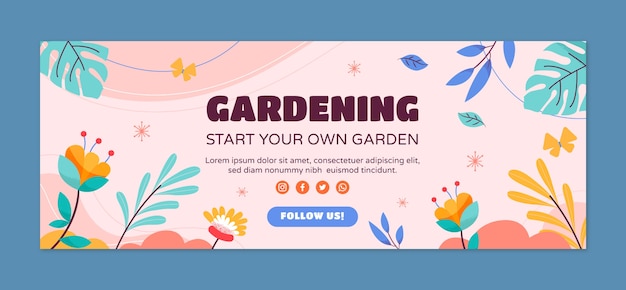 Hand drawn gardening facebook cover with leaves